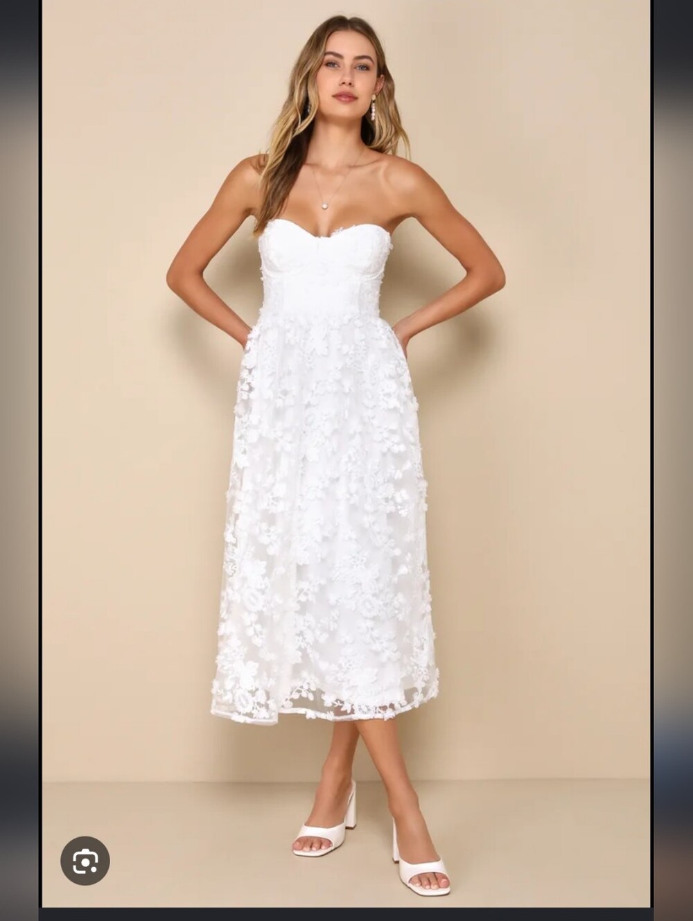 126.Lulus White Lace Floral Spaghetti Strap‎ Dress
